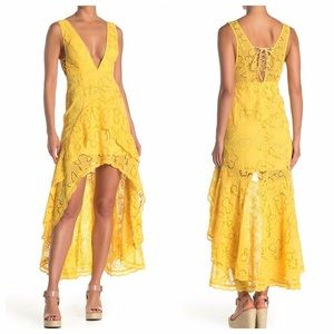 Free People Yellow Lace Hi-Low Maxi Dress